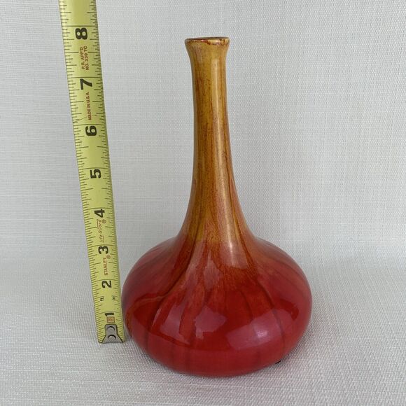 Toyo Mid Century Modern Vase 8” Tall Orange Red Round Bottom Art‎ Vintage Retro - Picture 4 of 8